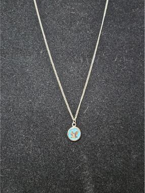 Silver Tone 15" Necklace w/ 1/2" Turquoise Eagle Inlay Pendant Costume Jewelry